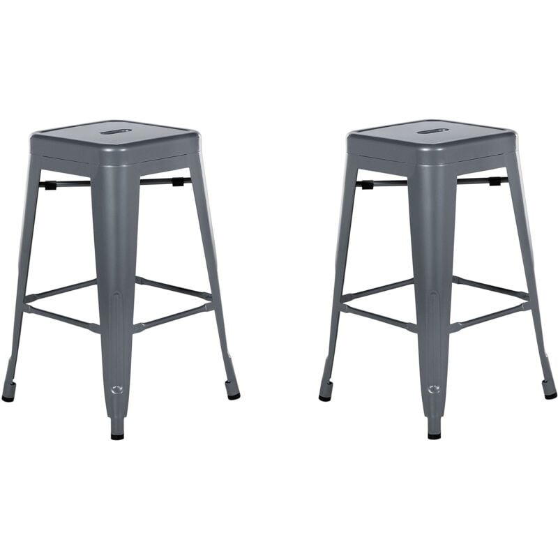 Beliani - Lot 2 Chaises Tabourets de Bar Industriels en Acier Gris 60 cm Empilables et Pratiques pour Cuisine ou Salle à Manger au Design Moderne