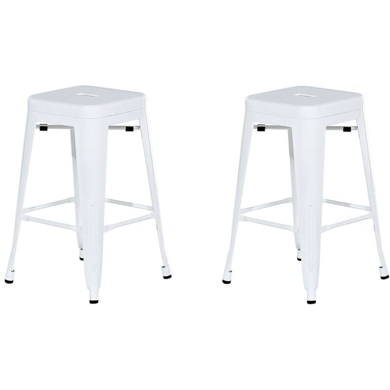 Beliani - Lot 2 Chaises Tabourets de Bar Industriels en Acier Blanc 60 cm Empilables et Confortables pour Cuisine ou Salle à Manger au Design Moderne
