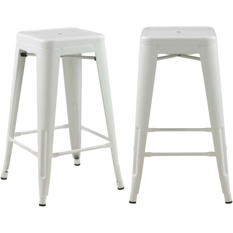 Rendez-vous Déco - Lot de 2 tabourets pour îlot central 66 cm en métal blanc mat - indus