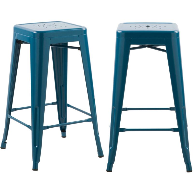 Rendez-vous Déco - Lot de 2 tabourets pour îlot central 66 cm en métal bleu mat - indus Rendez-vous Déco - Lot de 2 tabourets pour îlot central 66 cm en métal bleu mat - indus