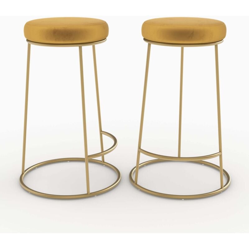 Rendez-vous Déco - Lot de 2 tabourets pour îlot central 63 cm en velours jaune curry - kendal