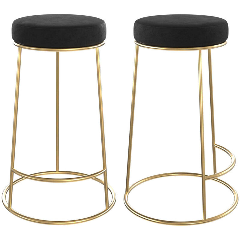 Rendez-vous Déco - Lot de 2 tabourets pour îlot central 63 cm en velours noir - kendal