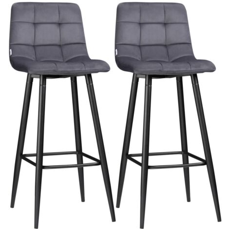 Tabouret de bar moderne set de 2 gris, revêtement velours, pieds acier antidérapants, capacité 120kg, 47x42x105cm, design élégant pour cuisine et îlot