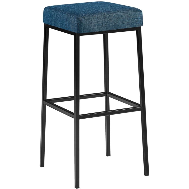 Tabouret de 85 cm avec repose-pieds et cadre noir + siège de tissu différentes couleurs colore : bleu