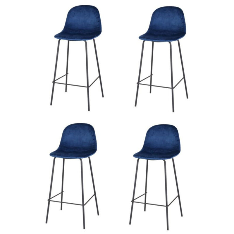 Tabouret de Bar Métal Noir et Assise Velours Bleu Tabouret de Bar Métal Noir et Assise Velours Bleu