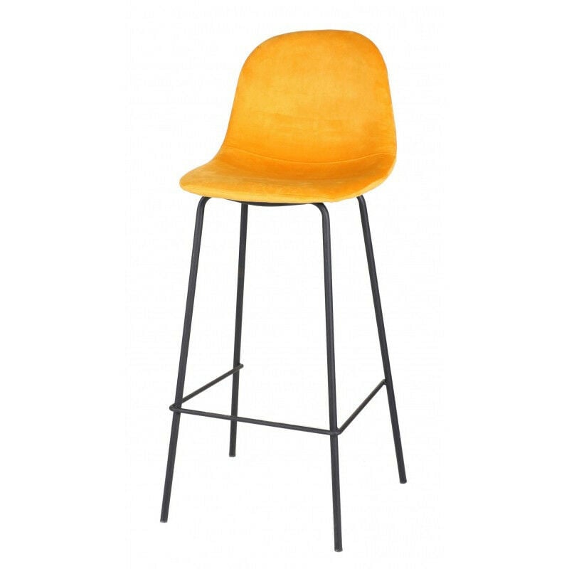Wadiga - Tabouret de bar velours avec dossier ima - Jaune et noir - Métal et polyester - l 47 x p 43 x h 105 cm - Livraison gratuite