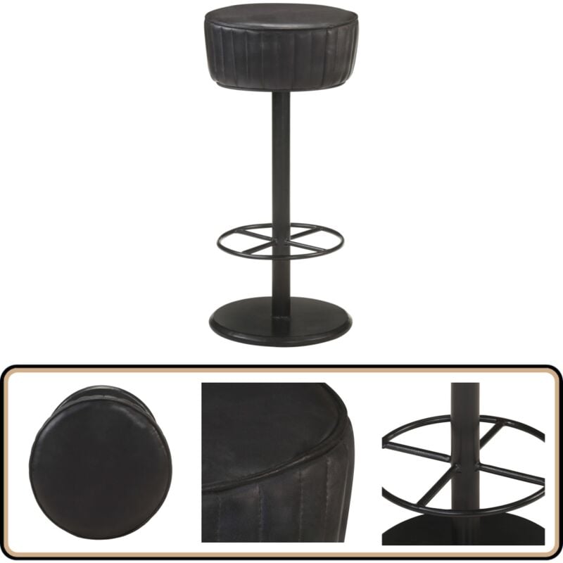 Vidaxl - Tabouret de bar Noir Cuir véritable - Tabouret De Bar - Fauteuil De Bar - Chaise De Bar - Siège De Bar - Cuir Véritable