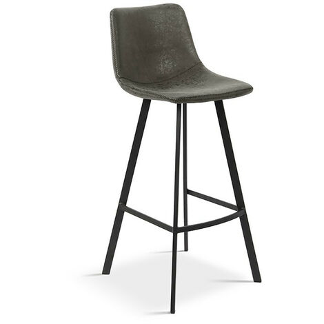 Tabouret de bar Ozan en simili cuir gris – Hauteur d'assise 68 cm – Pieds en métal noir – Style industriel moderne – Montage facile