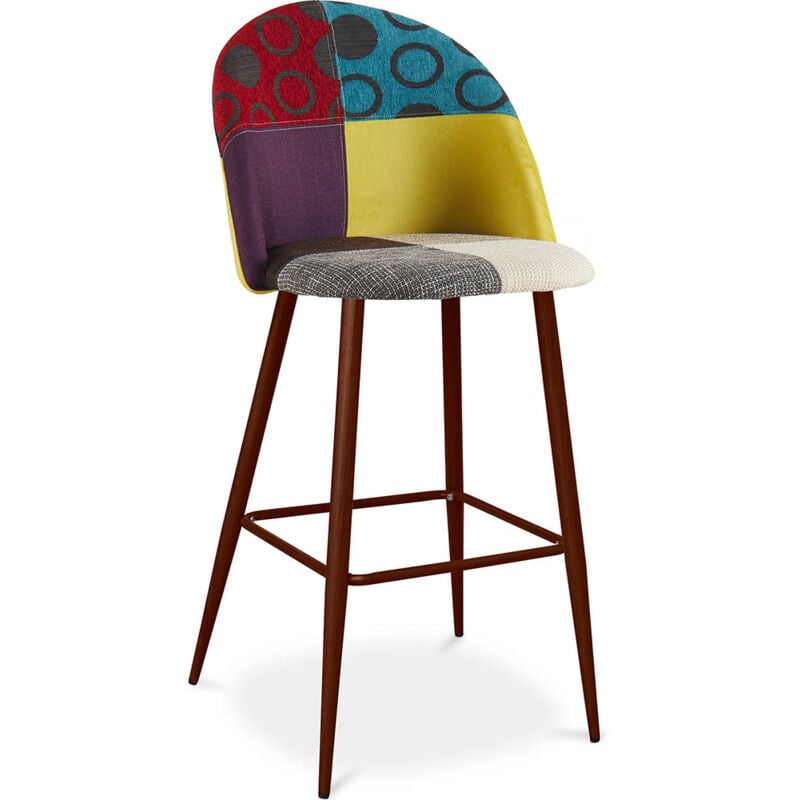 Privatefloor - Tabouret Rembourré en Patchwork - Style Scandinave - Ray Multicolore