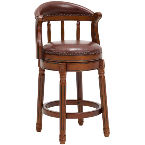Tabouret de bar pivotant à 360°, en cuir véritable et bois marron