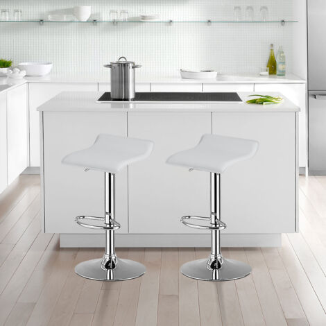 Tabouret de Bar Pivotant Carré Réglable en Hauteur Cuir PU Repose-pieds Blanc CWXT2419 MaisonChic