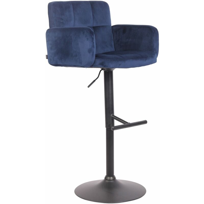 Tabouret de bar pivotant en velours bleu et métal noir avec accoudoirs repose-pieds et dossier TDB10655