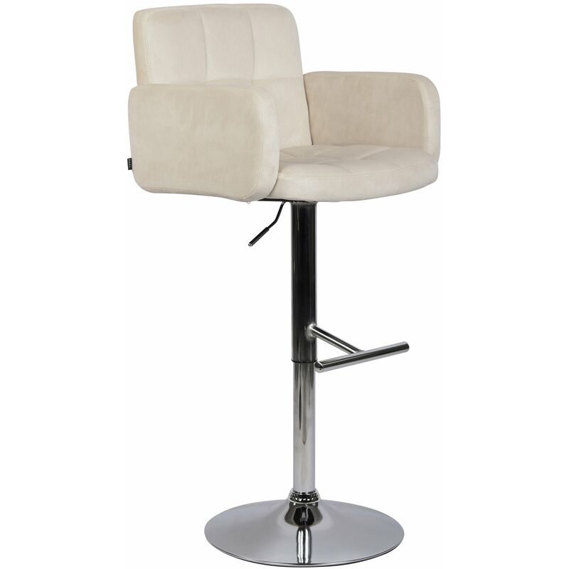 Tabouret de bar pivotant en velours crème et métal chromé avec accoudoirs repose-pieds et dossier TDB10645
