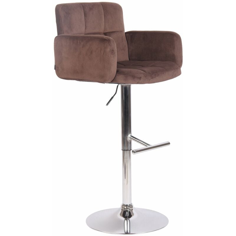 Décoshop26 - Tabouret de bar pivotant en velours marron et métal chromé avec accoudoirs repose-pieds et dossier TDB10646