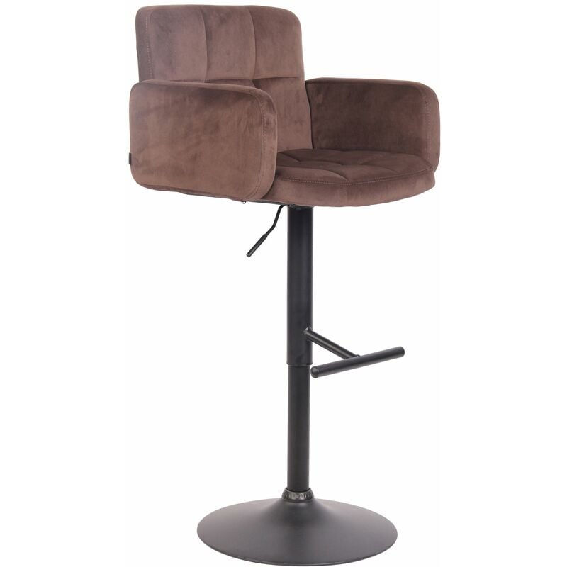 Tabouret de bar pivotant en velours marron et métal noir avec accoudoirs repose-pieds et dossier TDB10653