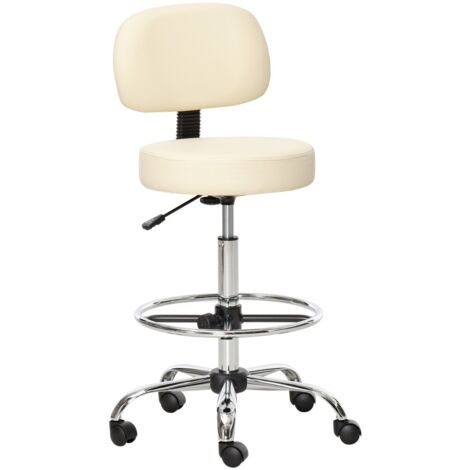 Tabouret de bar pivotant réglable en hauteur avec dossier et assise PU - Structure robuste 56x57x104-127cm pour cuisine et comptoir - Design ergonomique et confortable couleur beige