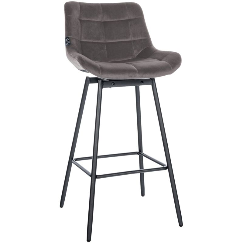 Décoshop26 - Tabouret de bar pivotant x1 avec repose-pieds revêtement en velours gris piètement à quatre pieds en métal noir 100005474