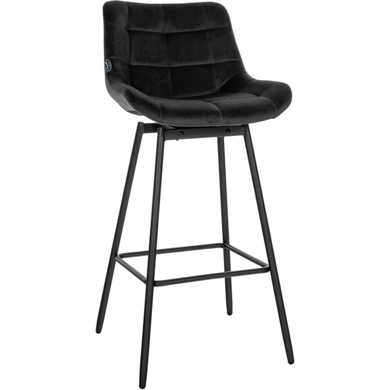 Décoshop26 - Tabouret de bar pivotant x1 avec repose-pieds revêtement en velours noir piètement à quatre pieds en métal noir 100005477