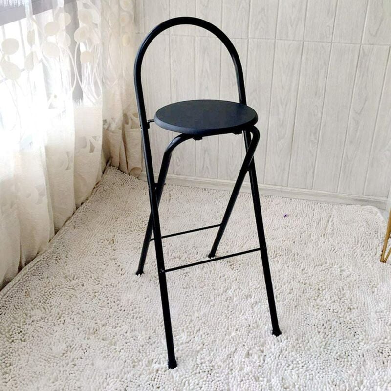 Tabouret de bar Pliant 65cm Tabouret De Cuisine Avec Dossier Noir