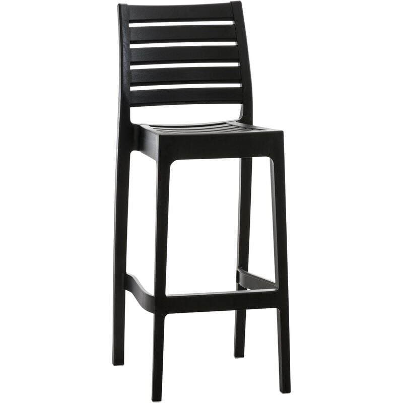 Tabouret de bar pour intérieur ou extérieur en plastique noir empilable avec repose-pieds 100000656