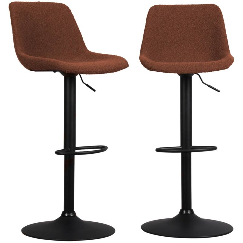 Sweeek - Lot de 2 tabourets de bar réglables - Noah - bouclette texturée terracotta - hauteur réglable 60.5/81.5cm . repose-pieds