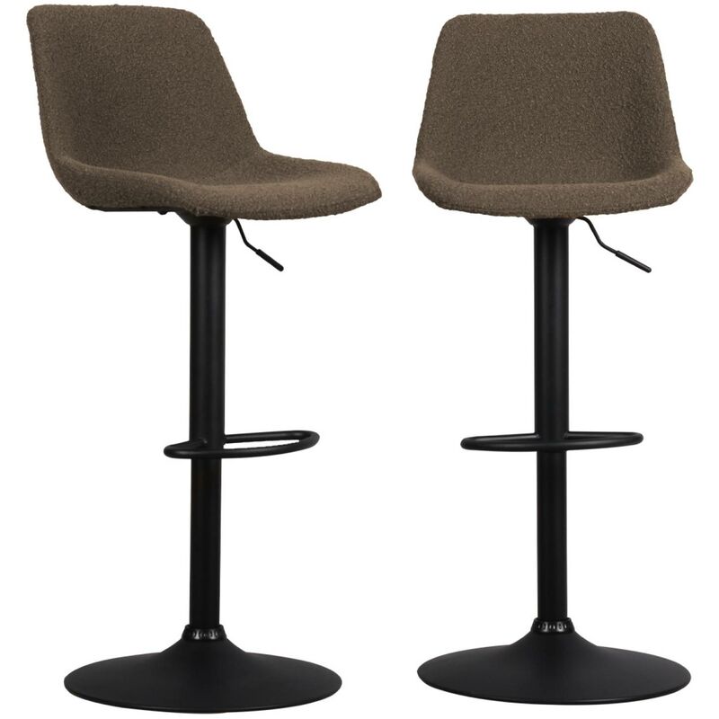 Sweeek - Lot de 2 tabourets de bar réglables - Noah - bouclette texturée taupe - hauteur réglable 60.5/81.5cm . repose-pieds