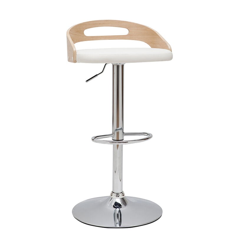 Miliboo - Tabouret de bar réglable design blanc et bois clair mano