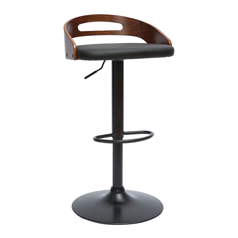 Miliboo - Tabouret de bar réglable design noir et bois noyer mano