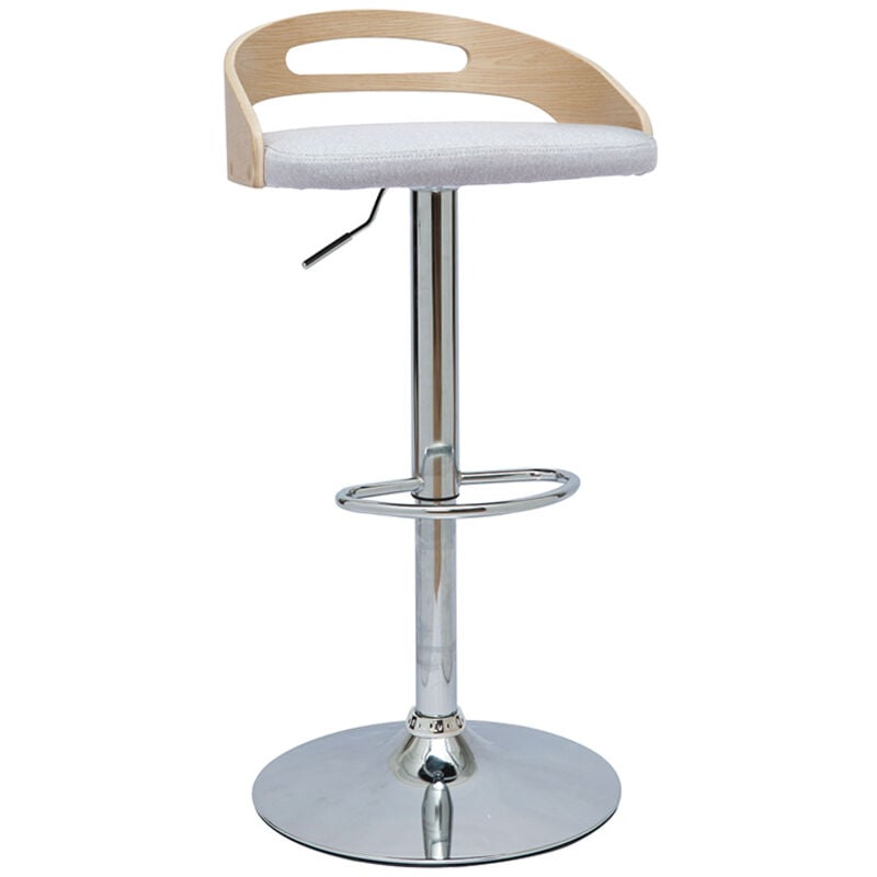Miliboo - Tabouret de bar réglable design bois clair et tissu gris clair mano