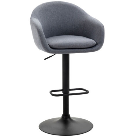 Tabouret de bar réglable en hauteur avec dossier et repose-pieds, en acier et lin, gris foncé