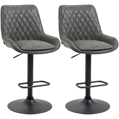 Tabouret de bar réglable en hauteur avec repose-pieds, 2 pièces, gris foncé et noir