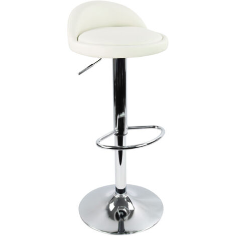 Tabouret de bar réglable en hauteur et rotatif – Cuir synthétique blanc – Assise Φ37cm – Capacité jusqu'à 135kg – Poignée de réglage – Kktoner