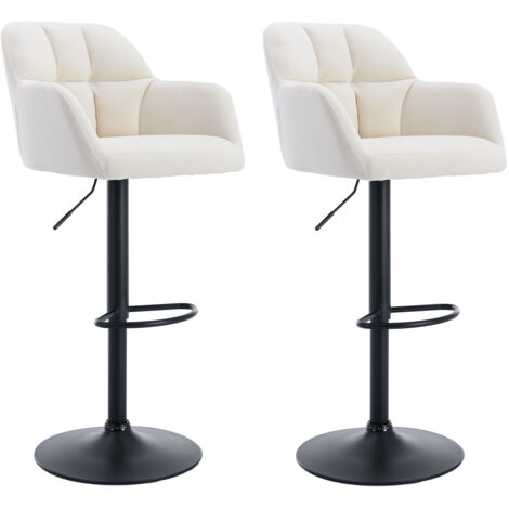 Tabouret de Bar Réglable en Hauteur Lot de 2 Chaise de Bar avec Repose-Pieds Métal pour Cuisine et Comptoir, Velours, Beige
