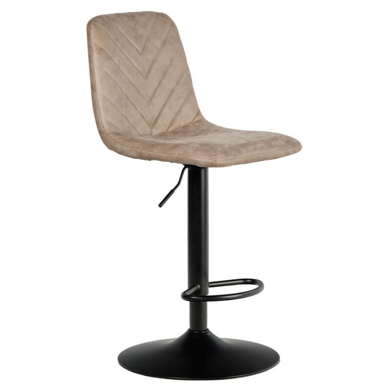 Meubletmoi - Tabouret de bar réglable en microfibre taupe et pied métal noir - coby