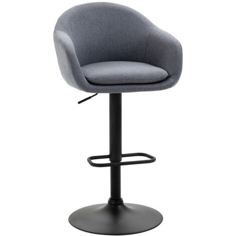 Tabouret de bar réglable gris - Avec dossier et repose-pieds - 54x54x112cm max - Supporte 110kg - Style lin moderne