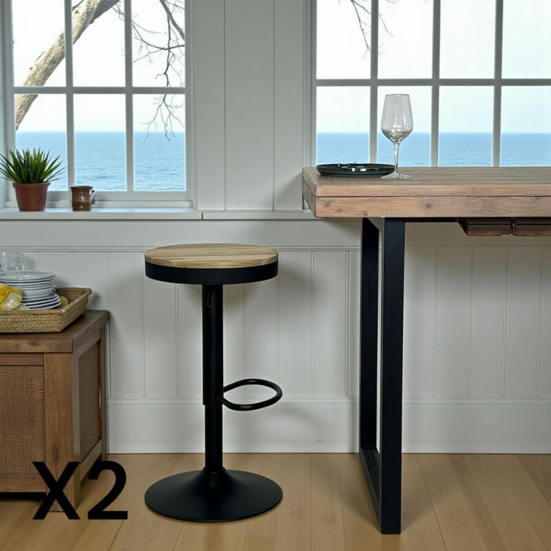 Pier Import - Tabouret de bar réglable métal noir (lot de 2) leeds
