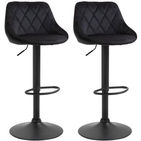 Tabouret de bar réglable noir velours/métal - Set de 2 avec dossier & repose-pieds - 46x48x83-104cm - Bistrot design