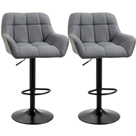 Tabouret de bar réglable pivotant à 360° avec dossier et repose-pieds - Structure robuste supportant 120kg aspect lin gris 57 5x52 5x93-114cm - Idéal pour cuisine et comptoir