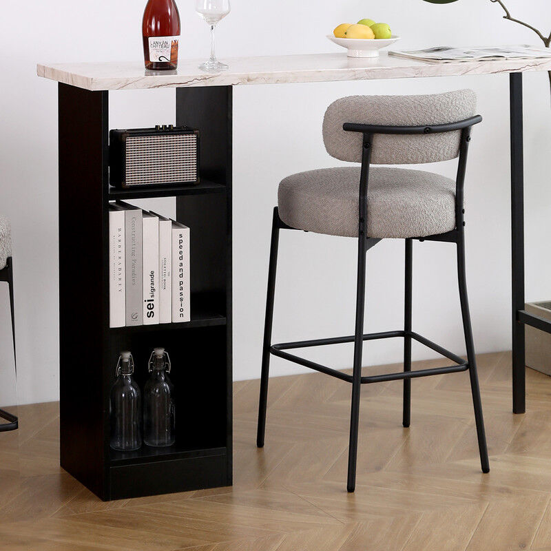 Dyhome - Tabouret de bar rembourré avec dossier et pieds en métal, Gris