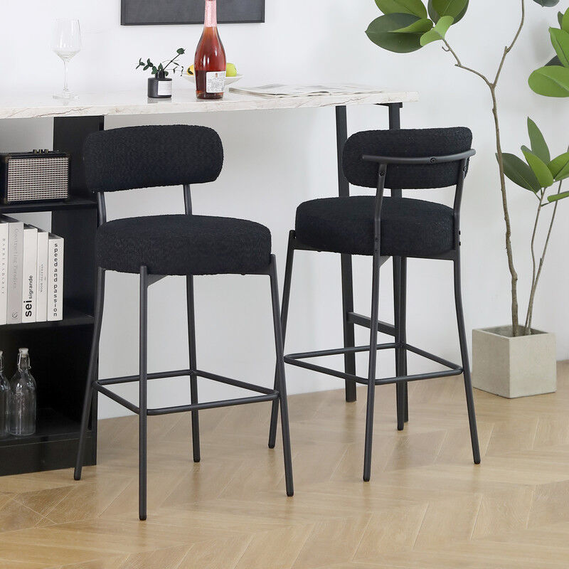 Tabouret de bar rembourré avec dossier et pieds en métal, Noir - Dyhome