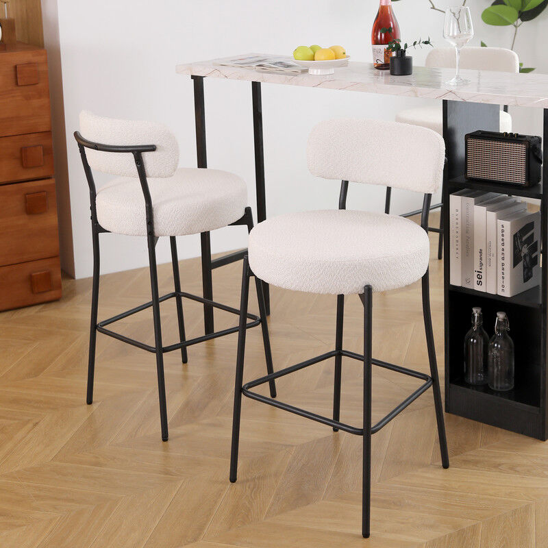 Dyhome - Tabouret de bar rembourré avec dossier et pieds en métal, Blanc