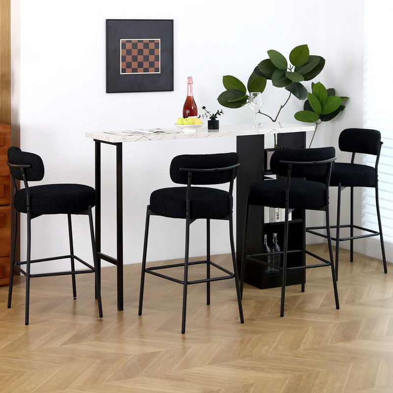 Tabourets de bar tapissés Lot de 4 avec dossier et pieds en métal, Noir - Dyhome
