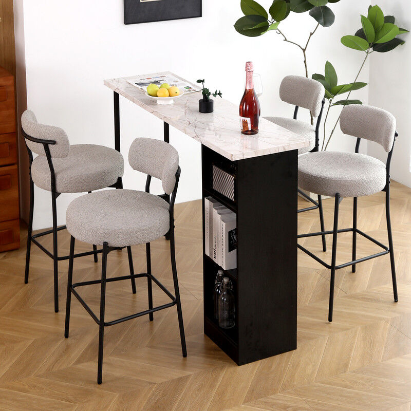 Tabourets de bar tapissés Lot de 4 avec dossier et pieds en métal, Gris - Dyhome