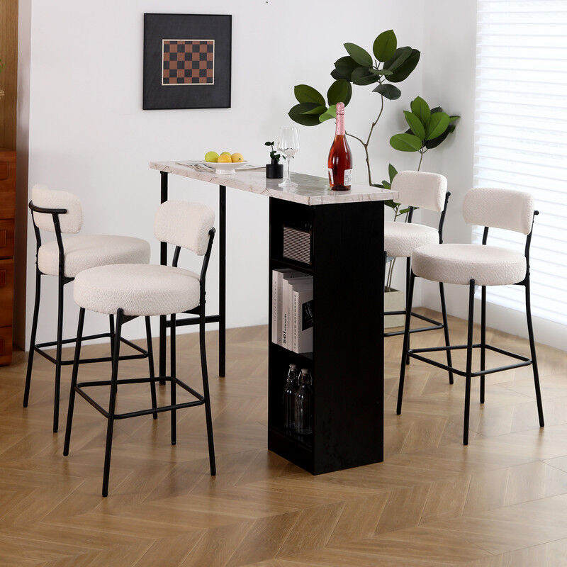 Tabourets de bar tapissés Lot de 4 avec dossier et pieds en métal, Blanc - Dyhome