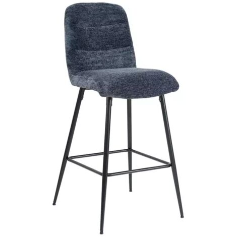 Tabouret de bar rembourré en tissu doux bleu pied métal - JULIE