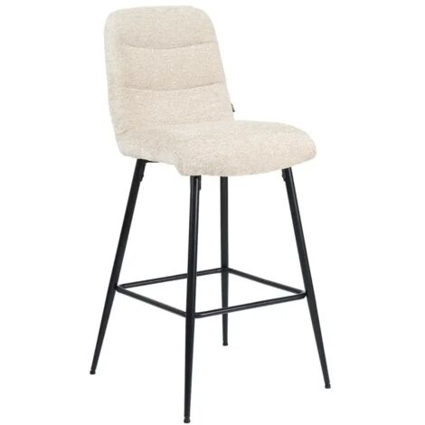 Tabouret de bar rembourré en tissu doux écru pied métal - JULIE