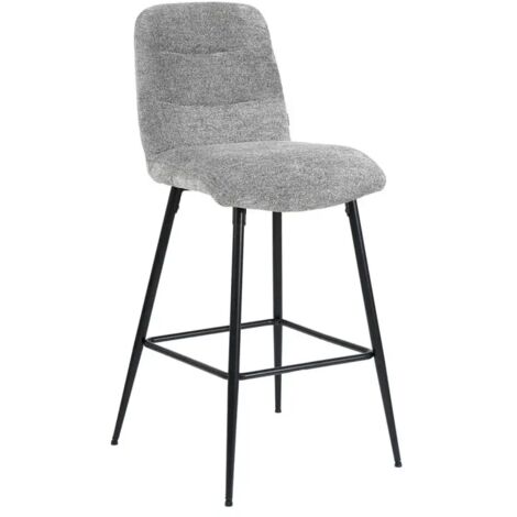 Tabouret de bar rembourré en tissu doux gris pied métal - JULIE