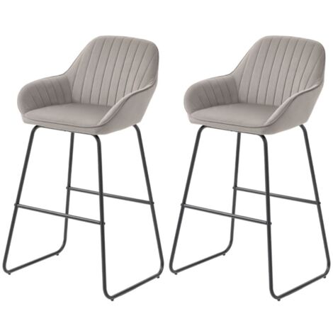 Tabouret de bar rembourré ensemble de 2 avec revêtement en tissu et structure métal - Assise confortable avec pieds stables pour cuisine et salle à manger - Design moderne couleur gris