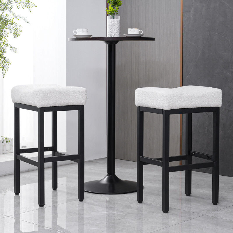 Tabourets de bar sans dossier tapissés Lot de 2 avec pieds en métal, blanc - Dyhome