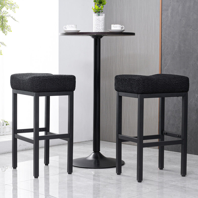 DYHOME Tabouret de bar rembourré sans dossier avec pieds en métal, noir